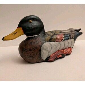 Tesoro's Hand Carved Painted Wood Decoy Mallard Duck 8.5"L Cabin Folk Art Rustic